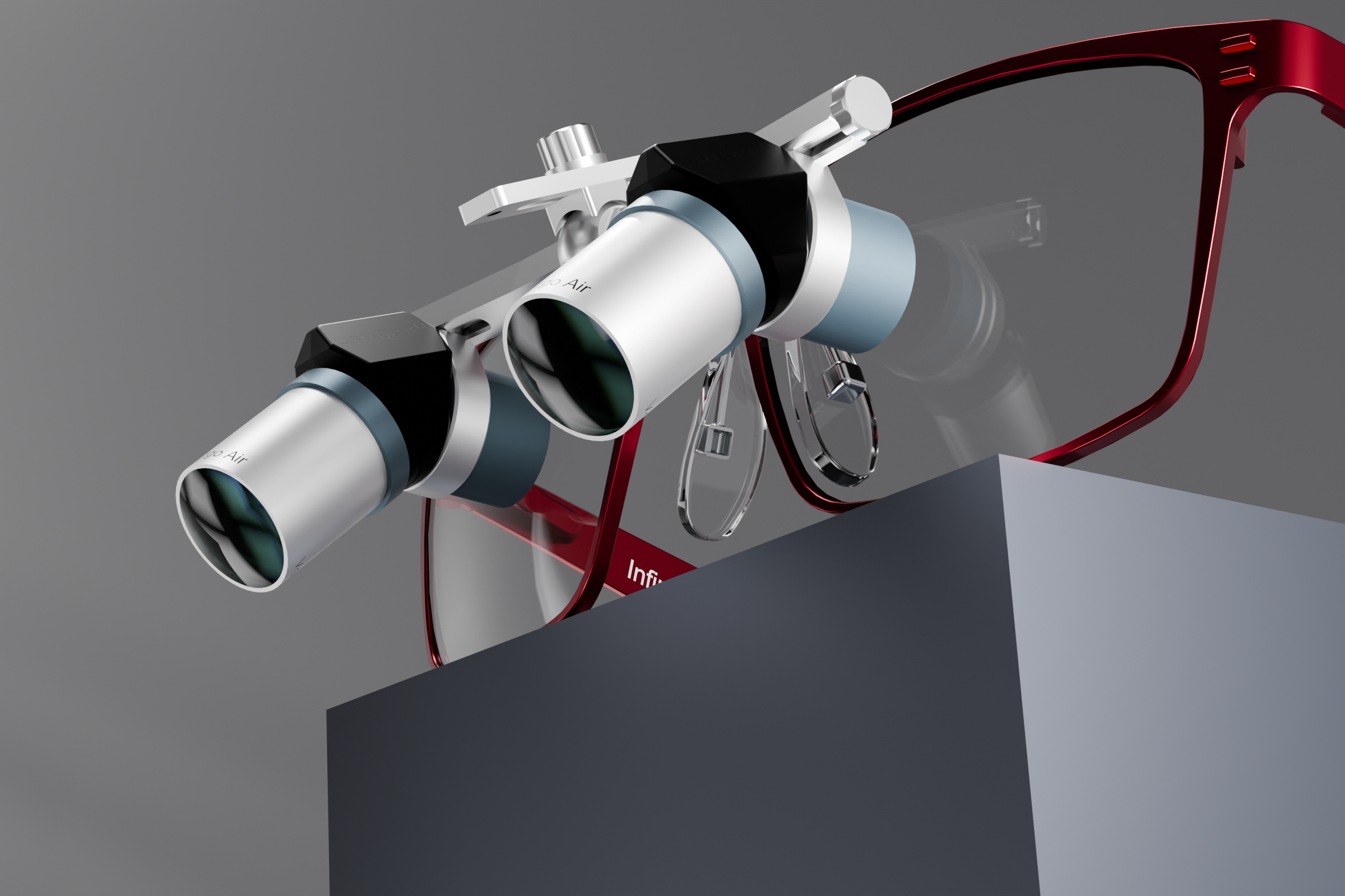 Lumaent ErgoAir Loupes Edge to Edge Clarity; Red Frames. 