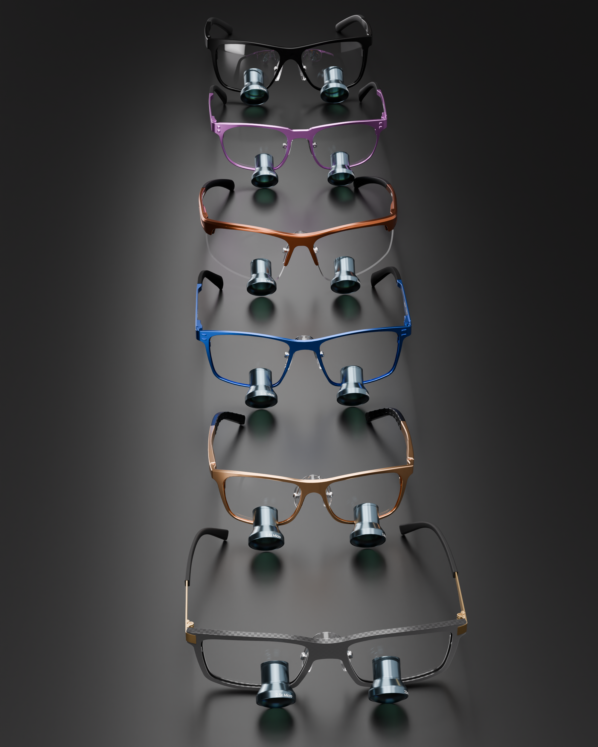 Image of Galilean Loupes in different frames and colors. 